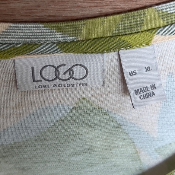 LOGO Lori Goldstein rayon tunic size XL green leaf print asymmetrical lagenlook - Picture 4 of 5
